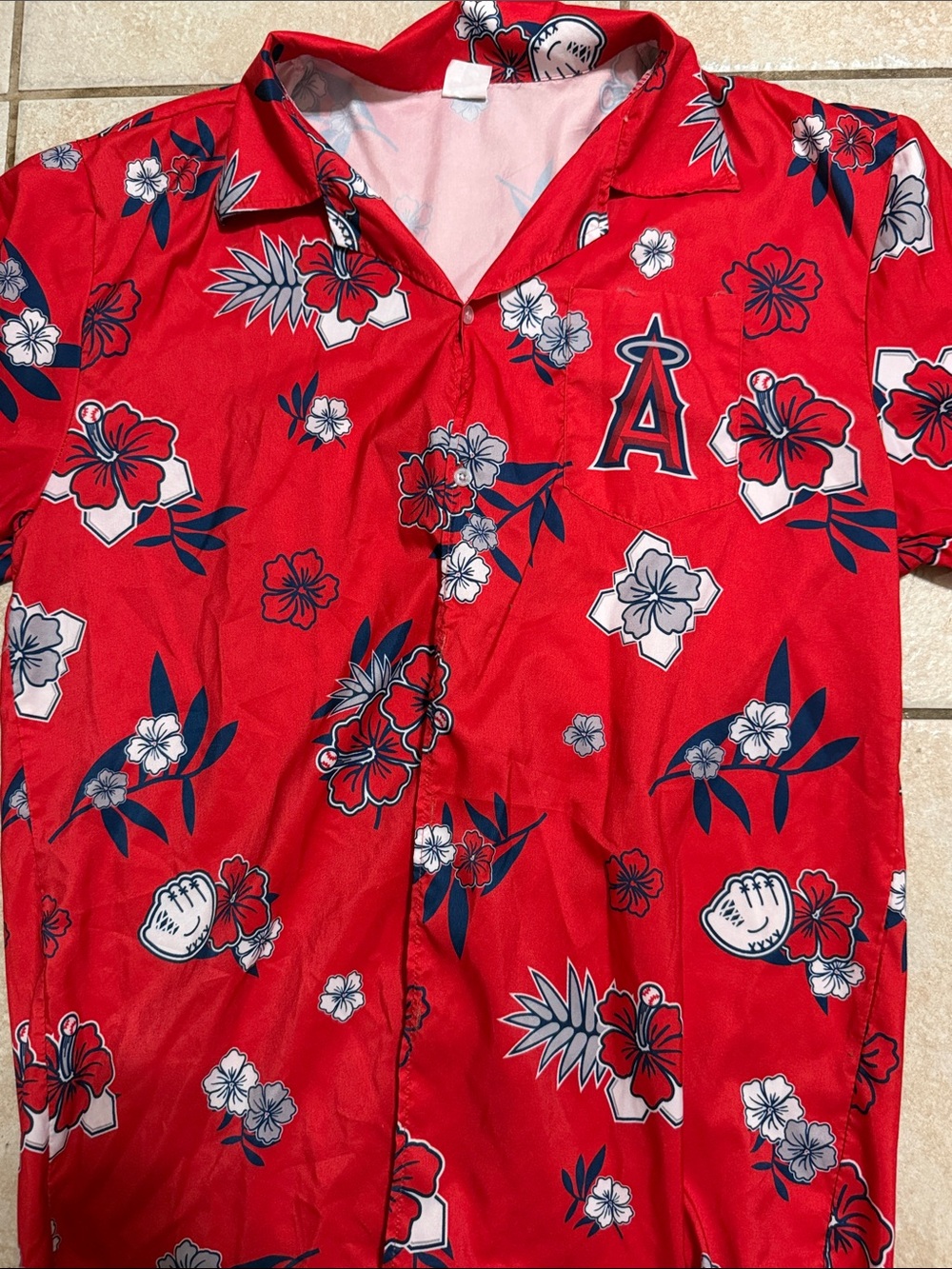 Los Angeles Angels Red Floral Button-Up Camp Shirt